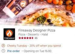 Fireaway Designer Pizza 20% off Just Eat 'Cheeky Tuesdays' Leicester