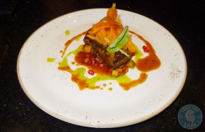 Australian Wagyu beef short rib - 48 hours cooked braised short ribs, beef gastrique, pomegrante, apricot, mint salsa Dhs 150