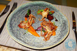 Crisp soft shell crab - Muhammara, apple, romaine, plum