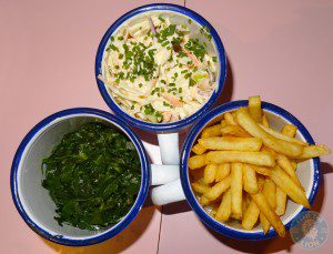 Ma Plucker Seasonal Greens £4 , Ma's Slaw £2.50, Fries £3.50