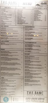 menu The Banc Tottenham Burger Steak