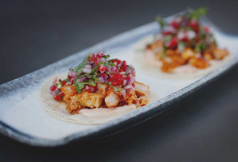 Mayan-spiced marinated chicken with cilantro, black lime and garlic salsa and cayenne pepper mayo (live from our Al Pastor Grill), £5.00