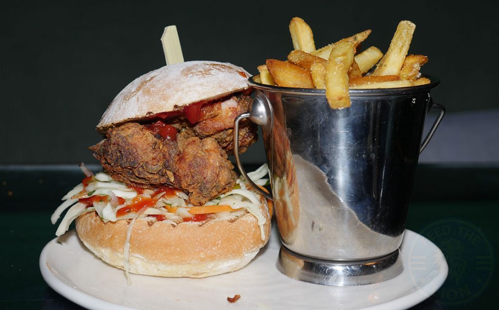 chicken burger Rake's Cafe Bar Liverpool St. London Halal Feed the Lion