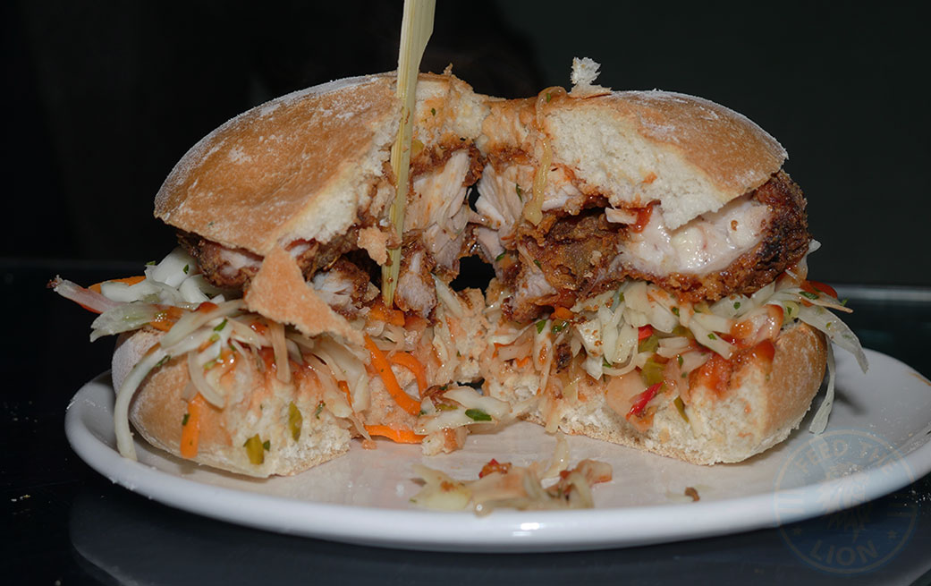 chicken burger Rake's Cafe Bar Liverpool St. London Halal Feed the Lion