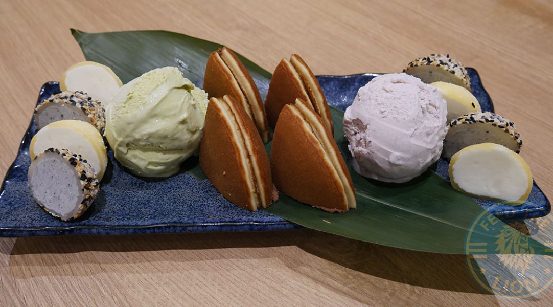 D6) Chocolate Doryaki £4.00; Ice Creams: D2) Green Tea, D3) Red Bean, £3.50 each; D4) Yuzu Mochi, D5) Sesame Mochi, £4.00 each
