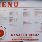 menu Kanafeh Kingz Dublin Ireland Halal fast food Palestine dessert cafe