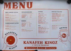 menu Kanafeh Kingz Dublin Ireland Halal fast food Palestine dessert cafe