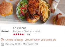 Chickanos 20% off Just Eat 'Cheeky Tuesdays' Leicester