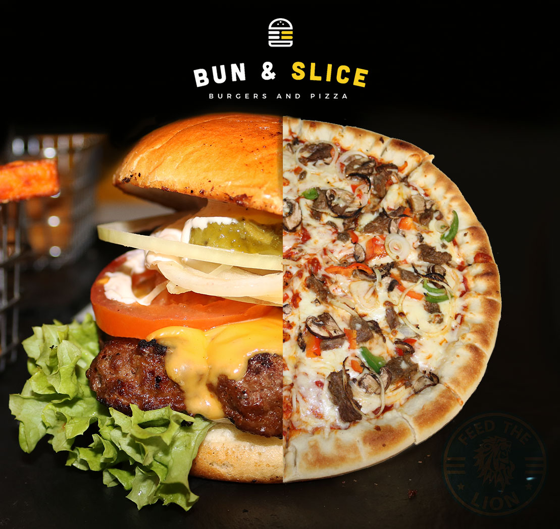 Bun & Slice Halal Manchester restaurant pizza burger Feed the Lion