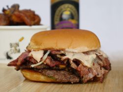 Bun and Sum pastrami smoked smash burgers Halal delivery takeaway in Bow London