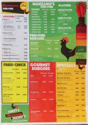 Manzano's peri peri Halal chicken restaurant Wales Bristol Reading menu