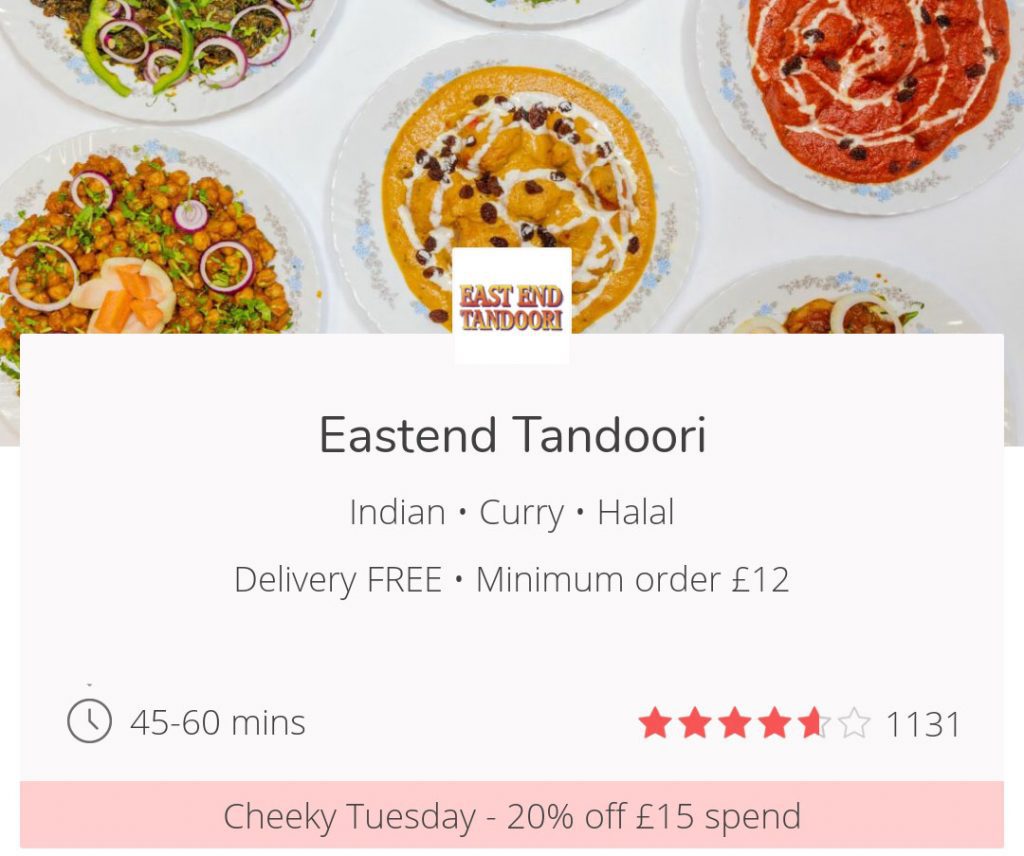 Cheeky Tuesdays get 20% off JustEat London UK