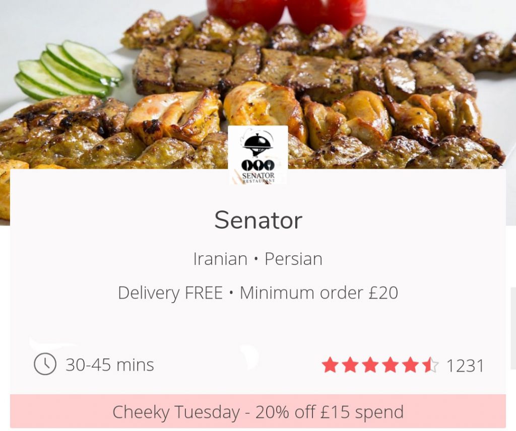 Cheeky Tuesdays get 20% off JustEat London UK