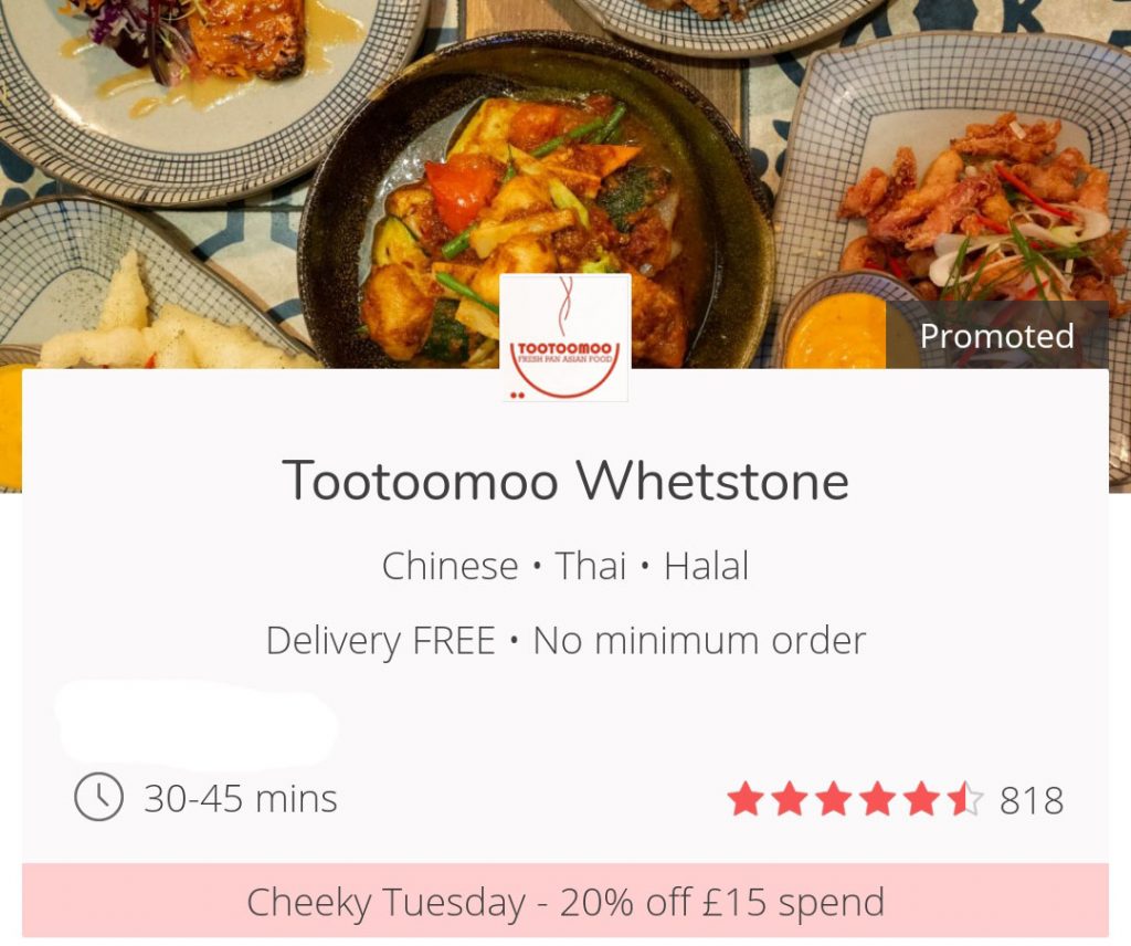 Cheeky Tuesdays get 20% off JustEat London UK