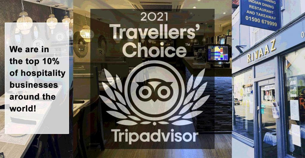 Rivaaz Lymington Tripadvisor Travellors' Choice Award 2021 Halal Restaurant