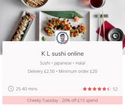 Cheeky Tuesdays get 20% off JustEat London UK